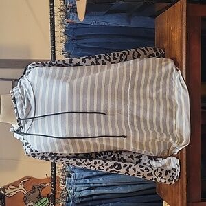 Double Hood Striped/ Leopard Hoodie